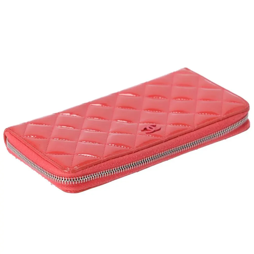 CHANEL Matelasse Long Wallet Pink Patent Leather